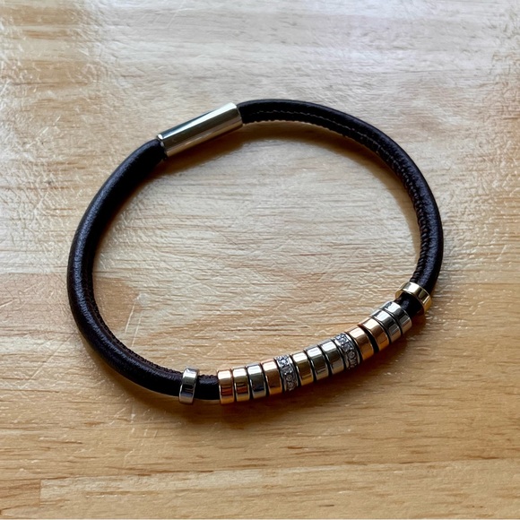 Fossil Mixed Metals Leather Magnetic Clasp Bracelet - Picture 1 of 4